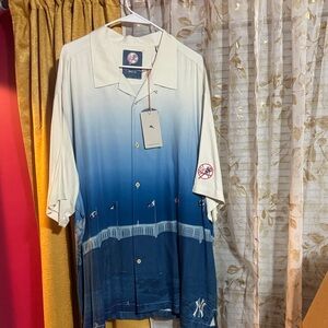 Tommy Bahama Blue and White Stadium Print Shirt